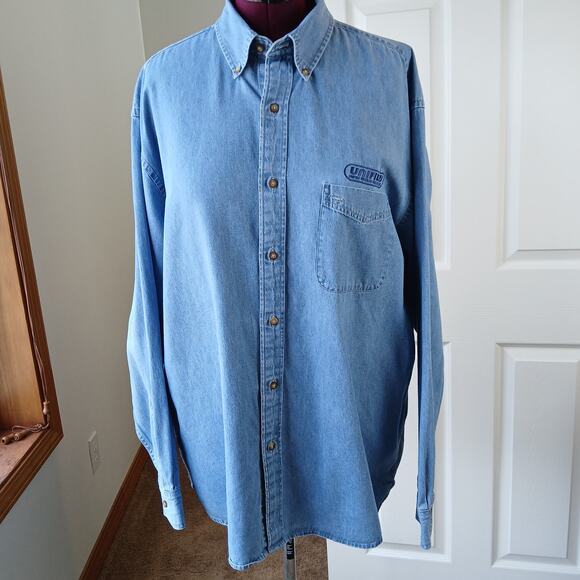 Harriton Long-Sleeve Light Denim Shirt Mens 2XL cotton work Unified Grocers - Picture 6 of 14